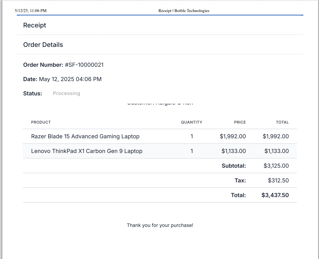 Receipt Generation