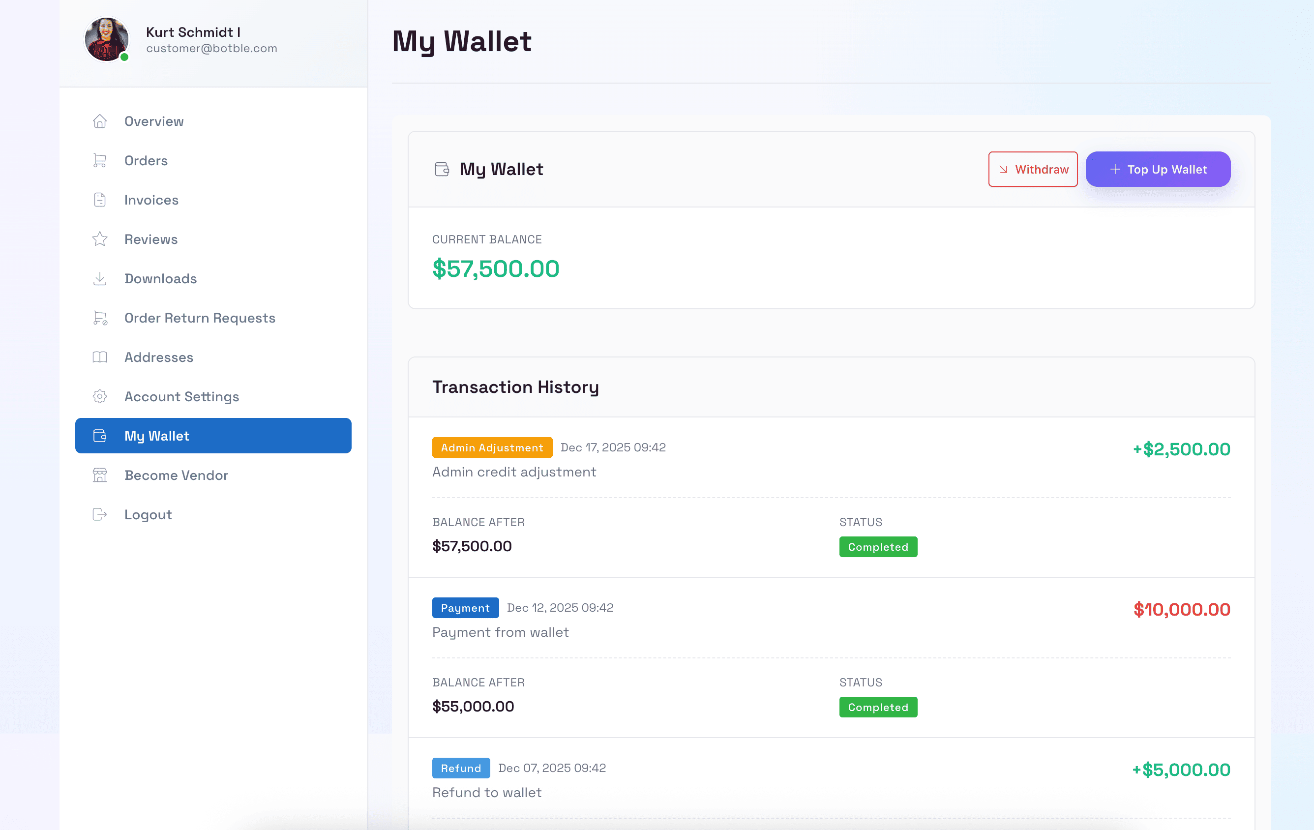 Customer Wallet Dashboard