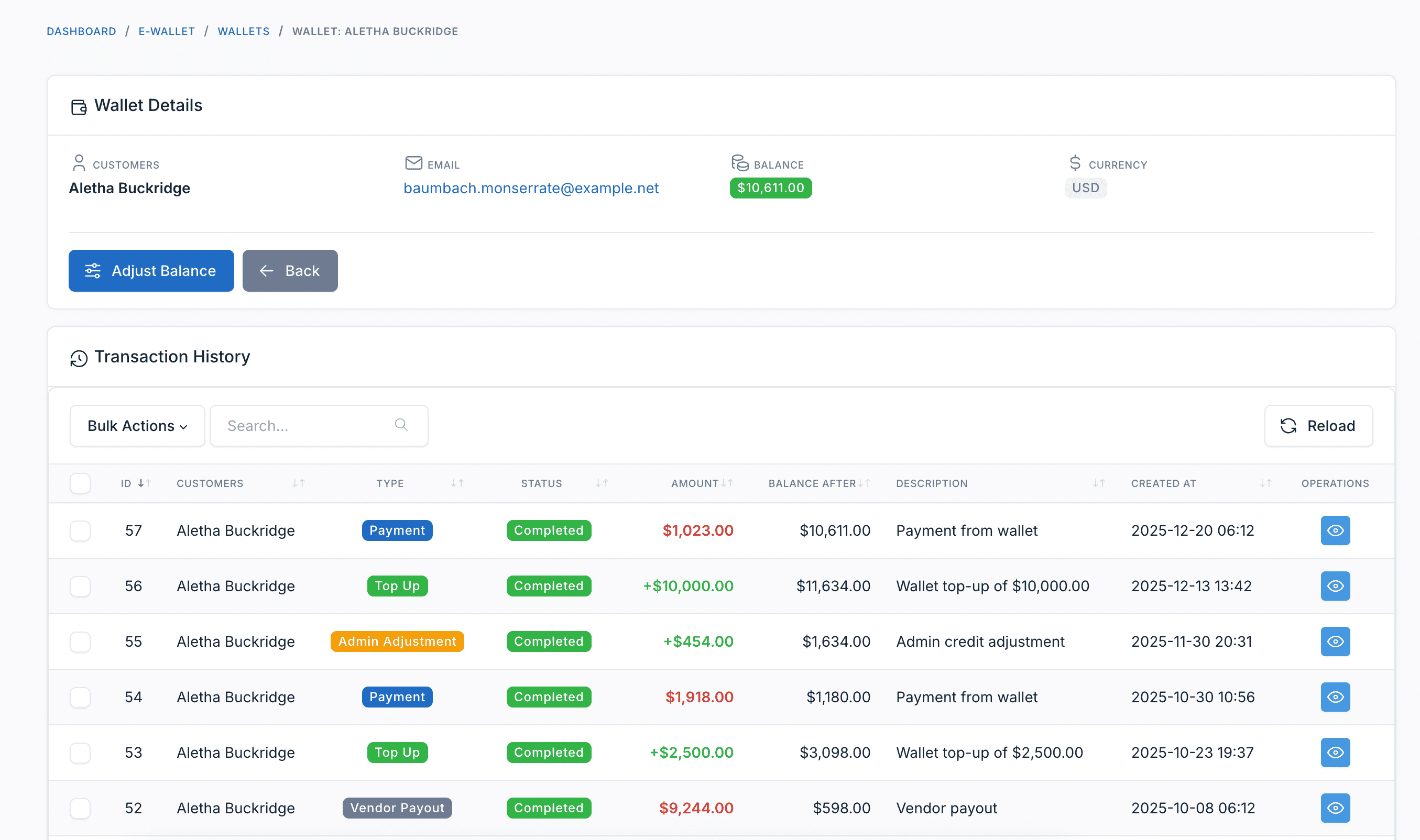Admin Wallet Management